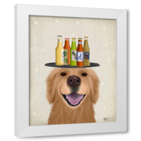 Golden Retriever Beer Lover White Modern Wood Framed Art Print by Fab Funky