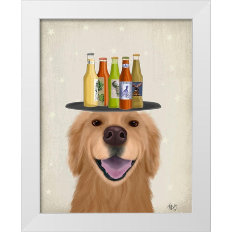 Golden Retriever Beer Lover White Modern Wood Framed Art Print by Fab Funky