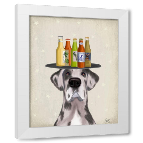 Great Dane Harlequin Beer Lover White Modern Wood Framed Art Print by Fab Funky