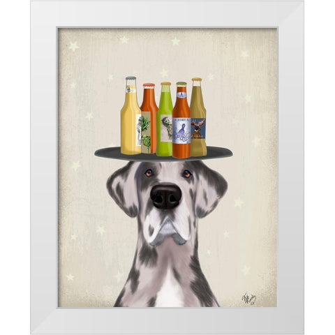 Great Dane Harlequin Beer Lover White Modern Wood Framed Art Print by Fab Funky