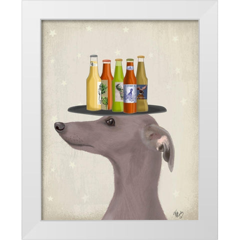 Greyhound Grey Beer Lover White Modern Wood Framed Art Print by Fab Funky