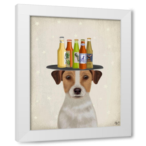 Jack Russell Beer Lover White Modern Wood Framed Art Print by Fab Funky