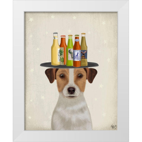 Jack Russell Beer Lover White Modern Wood Framed Art Print by Fab Funky