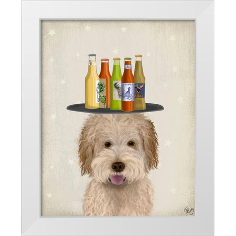 Labradoodle Gold 1 Beer Lover White Modern Wood Framed Art Print by Fab Funky