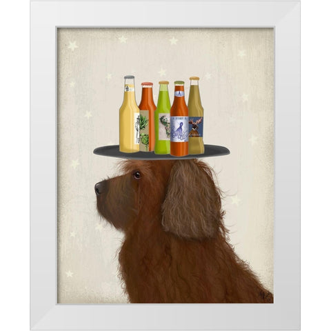 Labradoodle Brown 2 Beer Lover White Modern Wood Framed Art Print by Fab Funky