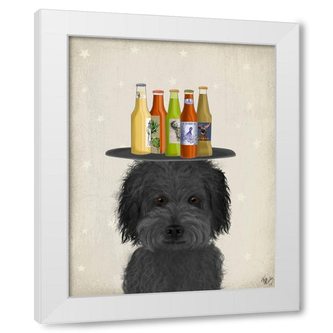 Labradoodle Black 1 Beer Lover White Modern Wood Framed Art Print by Fab Funky