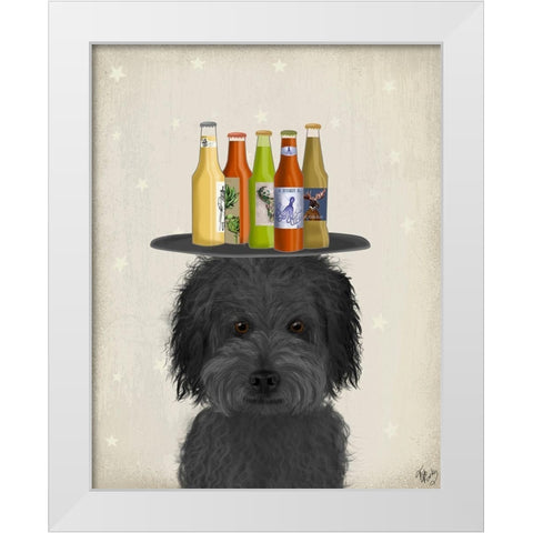 Labradoodle Black 1 Beer Lover White Modern Wood Framed Art Print by Fab Funky