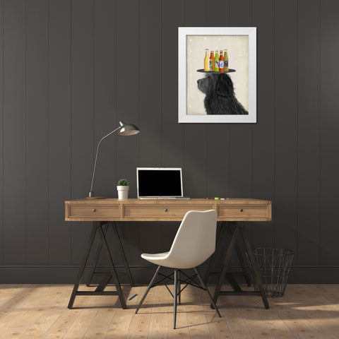 Labradoodle Black 2 Beer Lover White Modern Wood Framed Art Print by Fab Funky