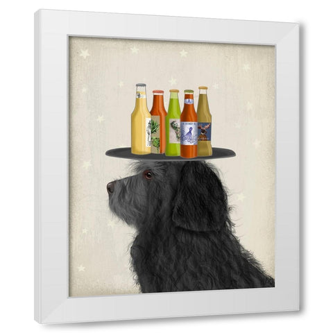 Labradoodle Black 2 Beer Lover White Modern Wood Framed Art Print by Fab Funky