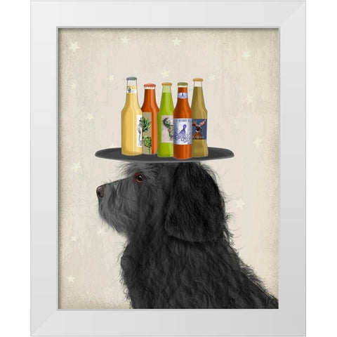 Labradoodle Black 2 Beer Lover White Modern Wood Framed Art Print by Fab Funky
