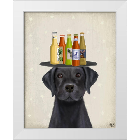 Labrador Black Beer Lover White Modern Wood Framed Art Print by Fab Funky