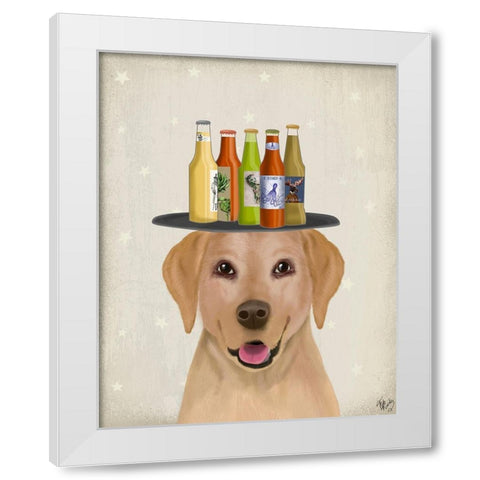 Maltese Beer Lover White Modern Wood Framed Art Print by Fab Funky