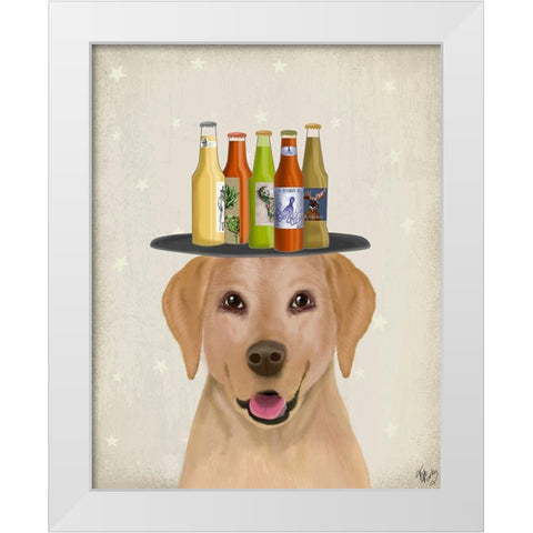 Maltese Beer Lover White Modern Wood Framed Art Print by Fab Funky