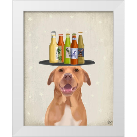 Pomeranian Beer Lover White Modern Wood Framed Art Print by Fab Funky