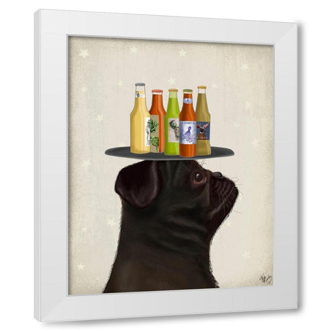 Pug Black Beer Lover White Modern Wood Framed Art Print by Fab Funky