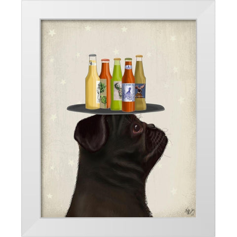 Pug Black Beer Lover White Modern Wood Framed Art Print by Fab Funky