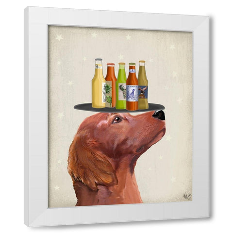 Red Setter Beer Lover White Modern Wood Framed Art Print by Fab Funky