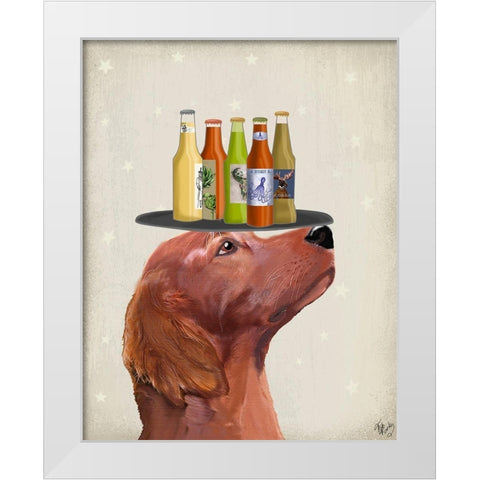 Red Setter Beer Lover White Modern Wood Framed Art Print by Fab Funky