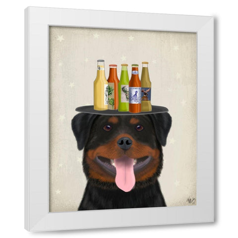 Rottweiler Beer Lover White Modern Wood Framed Art Print by Fab Funky