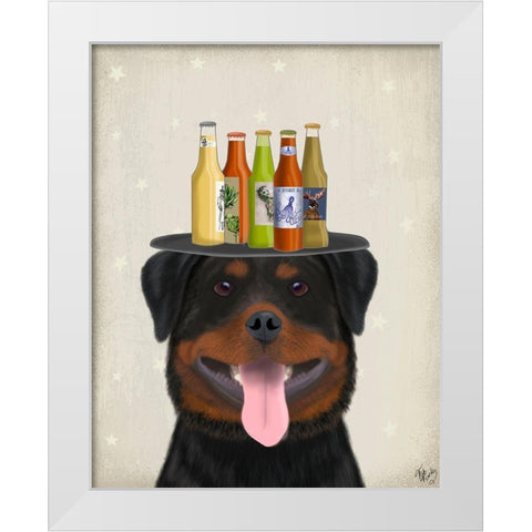 Rottweiler Beer Lover White Modern Wood Framed Art Print by Fab Funky
