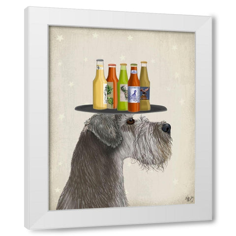 Schnauzer Grey Beer Lover White Modern Wood Framed Art Print by Fab Funky
