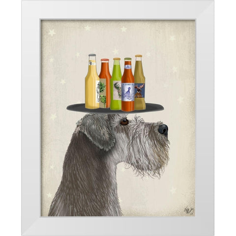 Schnauzer Grey Beer Lover White Modern Wood Framed Art Print by Fab Funky