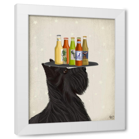 Scottish Terrier Beer Lover White Modern Wood Framed Art Print by Fab Funky