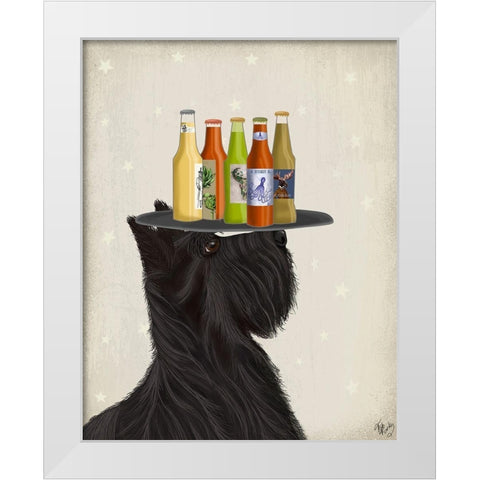 Scottish Terrier Beer Lover White Modern Wood Framed Art Print by Fab Funky