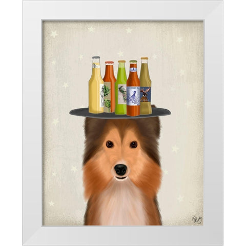 Shetland Sheepdog Beer Lover White Modern Wood Framed Art Print by Fab Funky