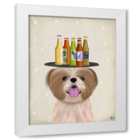 Shih Tzu Beer Lover White Modern Wood Framed Art Print by Fab Funky