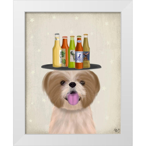 Shih Tzu Beer Lover White Modern Wood Framed Art Print by Fab Funky