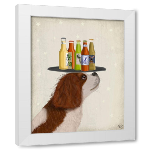 King Charles Spaniel Brown White Beer Lover White Modern Wood Framed Art Print by Fab Funky