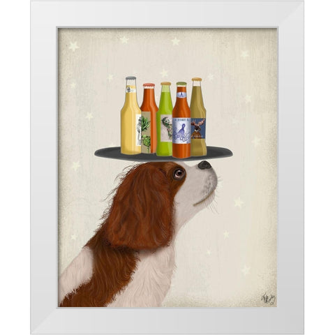 King Charles Spaniel Brown White Beer Lover White Modern Wood Framed Art Print by Fab Funky