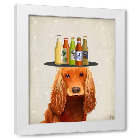 Cocker Spaniel Golden Beer Lover White Modern Wood Framed Art Print by Fab Funky