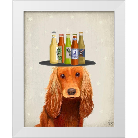Cocker Spaniel Golden Beer Lover White Modern Wood Framed Art Print by Fab Funky