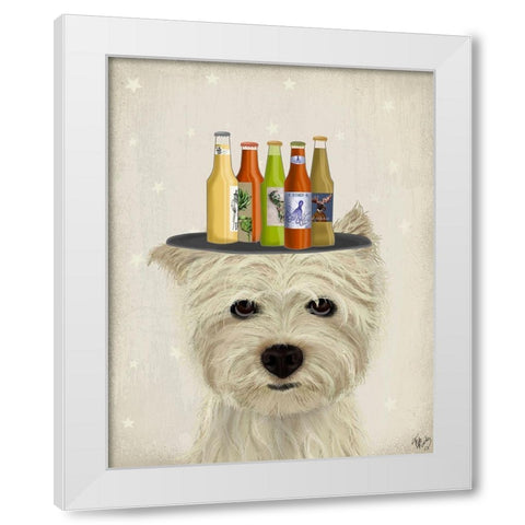 West Highland Terrier Beer Lover White Modern Wood Framed Art Print by Fab Funky