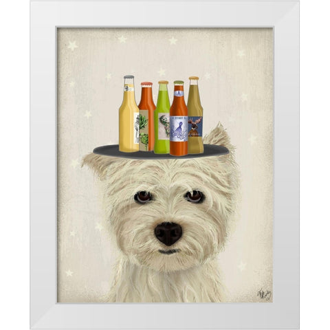 West Highland Terrier Beer Lover White Modern Wood Framed Art Print by Fab Funky