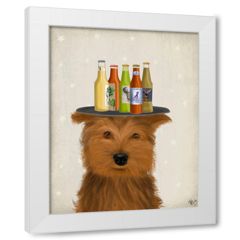 Yorkshire Terrier Beer Lover White Modern Wood Framed Art Print by Fab Funky
