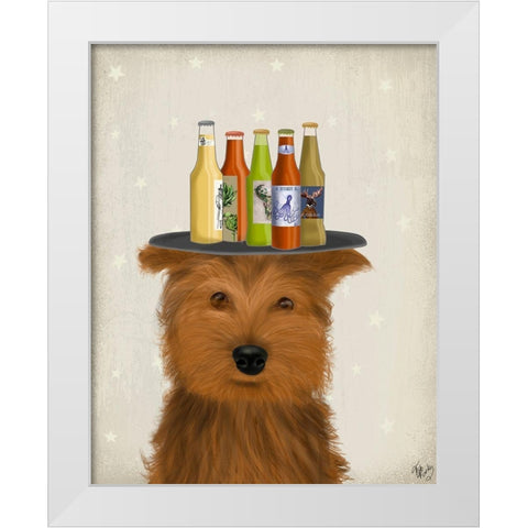 Yorkshire Terrier Beer Lover White Modern Wood Framed Art Print by Fab Funky