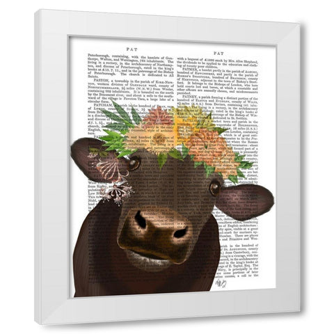 Cow with Flower Crown 1 Book Print White Modern Wood Framed Art Print by Fab Funky
