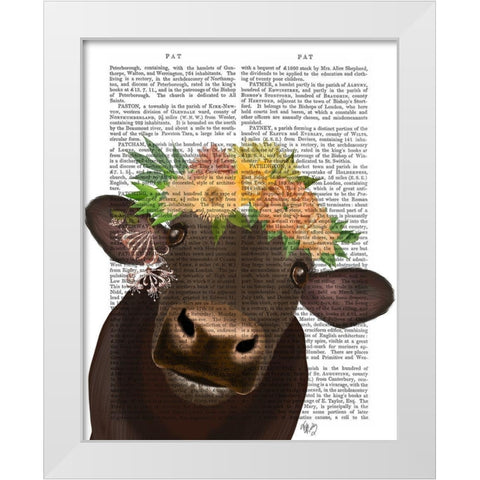 Cow with Flower Crown 1 Book Print White Modern Wood Framed Art Print by Fab Funky