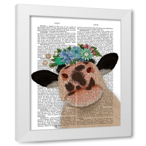 Cow with Flower Crown 2 Book Print White Modern Wood Framed Art Print by Fab Funky