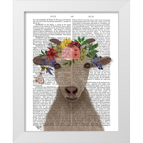 Goat Bohemian 1 Book Print White Modern Wood Framed Art Print by Fab Funky