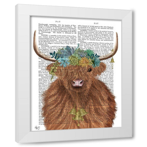 Highland Cow Bohemian 1 Book Print White Modern Wood Framed Art Print by Fab Funky