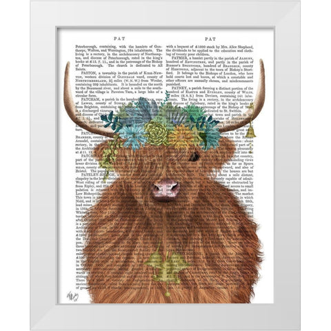 Highland Cow Bohemian 1 Book Print White Modern Wood Framed Art Print by Fab Funky