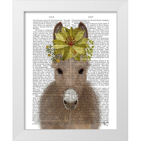 Donkey Sunflower Book Print White Modern Wood Framed Art Print by Fab Funky