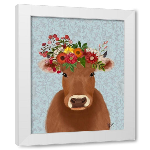 Cow Bohemian 1 White Modern Wood Framed Art Print by Fab Funky