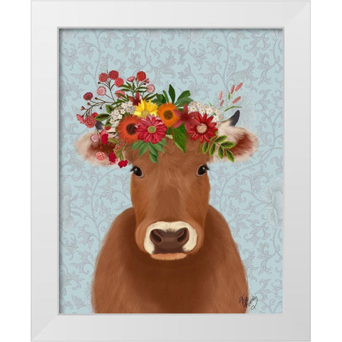 Cow Bohemian 1 White Modern Wood Framed Art Print by Fab Funky
