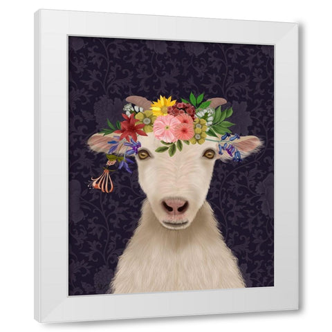 Goat Bohemian 1 White Modern Wood Framed Art Print by Fab Funky