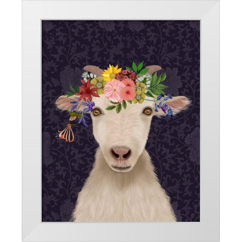 Goat Bohemian 1 White Modern Wood Framed Art Print by Fab Funky